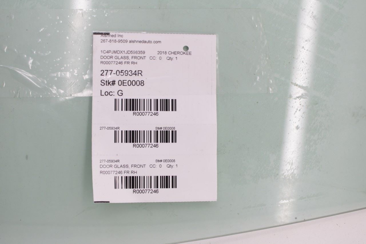 2015-2023 Jeep Cherokee Limited Front Right Door Window Glass 68104584AC OEM - Alshned Auto Parts