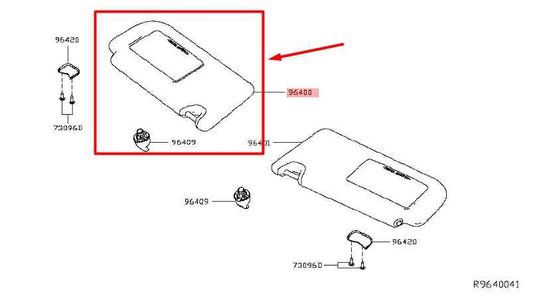 19-24 Nissan Altima 2.5 SL Front RH Sun Visor w/ Illuminated Mirror 96400-6CA2B - Alshned Auto Parts