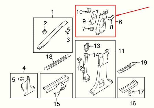 2011-2015 Kia Sorento Right Side Upper Center B-Pillar Trim 85840-1U000H9 OEM - Alshned Auto Parts