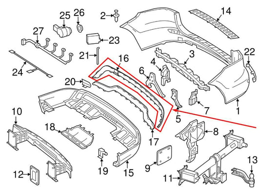 2012-2015 Mercedes-Benz ML350 Rear Bumper Upper Trim Molding 166-885-16-01 OEM - Alshned Auto Parts