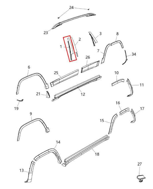 14-23 Jeep Cherokee 75th Anniversary Front Right Door B-Pillar Applique Molding - Alshned Auto Parts