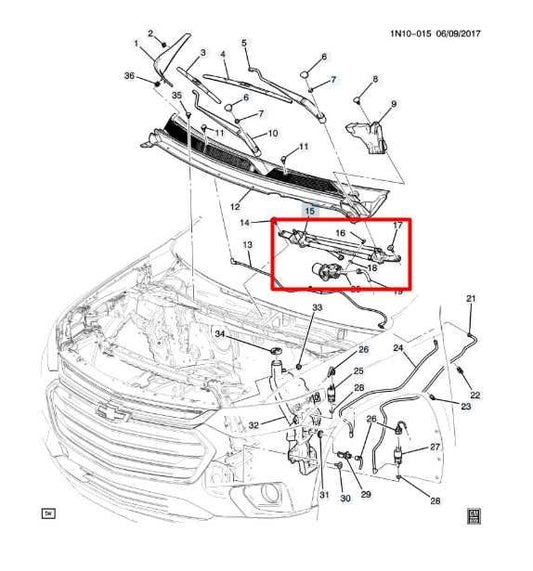 18-24 Chevrolet Traverse LT 3.6L Windshield Wiper Linkage w/ Motor 84518622 OEM - Alshned Auto Parts
