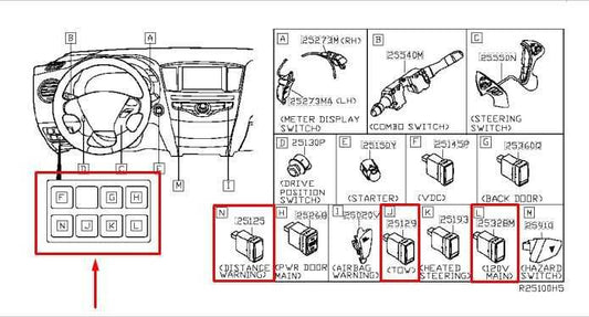 14-20 Nissan Pathfinder Left Driver Side Dash Switches Assembly 25125-9PB0A OEM - Alshned Auto Parts