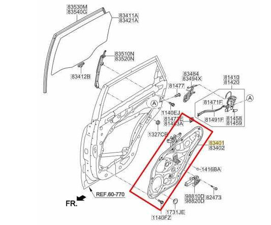 2011-2015 Kia Sorento Rear Left Door Window Regulator w/ Carrier 83401-2P000 OEM - Alshned Auto Parts