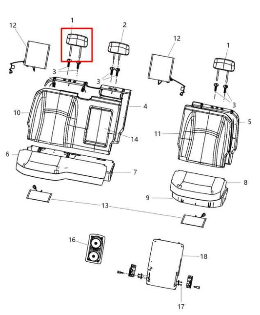 2013-2015, 2018 Ram 1500 Laramie Crew Cab Rear Right Side 2nd Row Seat Headrest - Alshned Auto Parts