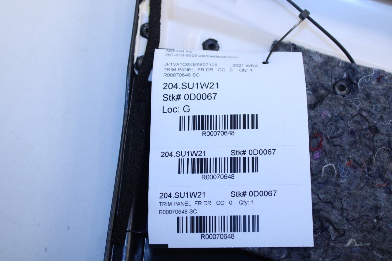 2018-2021 Subaru WRX Premium Front Right Passenger Door Trim Panel 94216VA340VH - Alshned Auto Parts