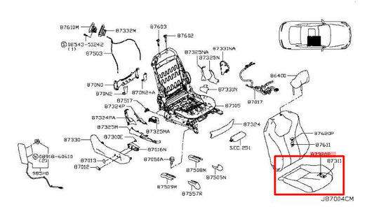 17-22 Infiniti Q60 Luxe 3.0L Front Right Side Seat Lower Cushion 87311-5CA1A OEM - Alshned Auto Parts