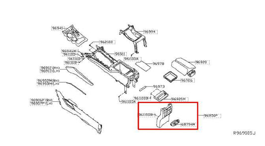 2015-2019 Nissan Murano Platinum Console Back Trim Panel w/ Air Vent 969US-5AA0A - Alshned Auto Parts