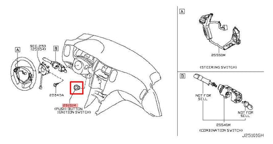 2014-17 Infiniti QX50 3.7L Engine Start Stop Ignition Switch Button 25151-1LA0A - Alshned Auto Parts