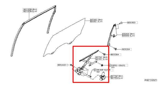 2014-20 Infiniti QX60 Rear Right Door Window Regulator w/ Motor 82730-3KG0A OEM - Alshned Auto Parts
