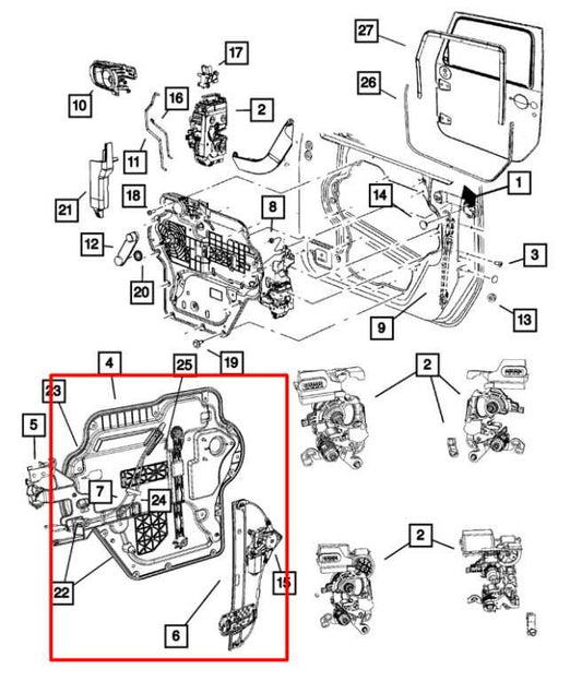 09-18 Jeep Wrangler Sahara Front RH Door Window Regulator w/ Carrier 68244606AB - Alshned Auto Parts