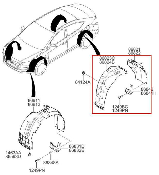 2016-2018 Hyundai Elantra Value Edition Rear Left Wheelhouse Liner Splash Shield - Alshned Auto Parts