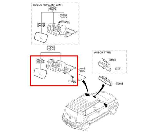 2012-2013 Kia Soul Passenger Right Side Rear View Mirror 87620-2K311 OEM - Alshned Auto Parts