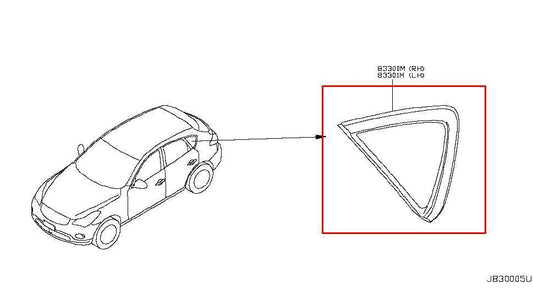 2014-2017 Infiniti QX50 Rear Left Driver Side Quarter Window Glass 83307-1BA0A - Alshned Auto Parts