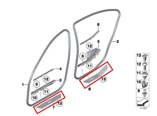 2010-15 BMW 750Li xDrive FR and RR Right and Left Door Sill Scuff Plate Set of 4 - Alshned Auto Parts