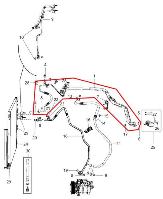 2014-20 Ram 1500 Laramie Crew Cab 5.7L AC Conditioning Suction Liquid Hose Line - Alshned Auto Parts