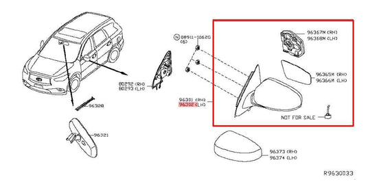 17-20 Nissan Pathfinder SV 3.5L Driver LH Side Rear View Mirror 96302-9PJ9A OEM - Alshned Auto Parts