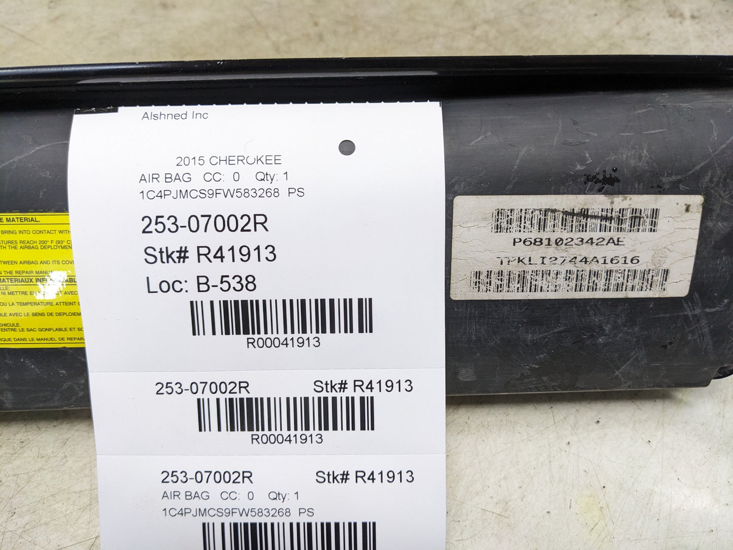 2014-2018 Jeep Cherokee Front Right Lower Dash Knee Airbag 68102342AE OEM - Alshned Auto Parts