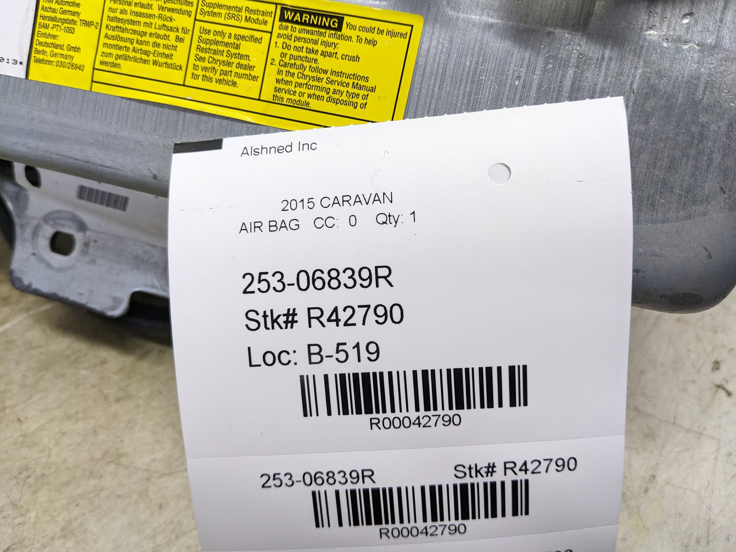 2008-2020 Dodge Grand Caravan Passenger Right Front Dash Airbag 68086537AC OEM - Alshned Auto Parts