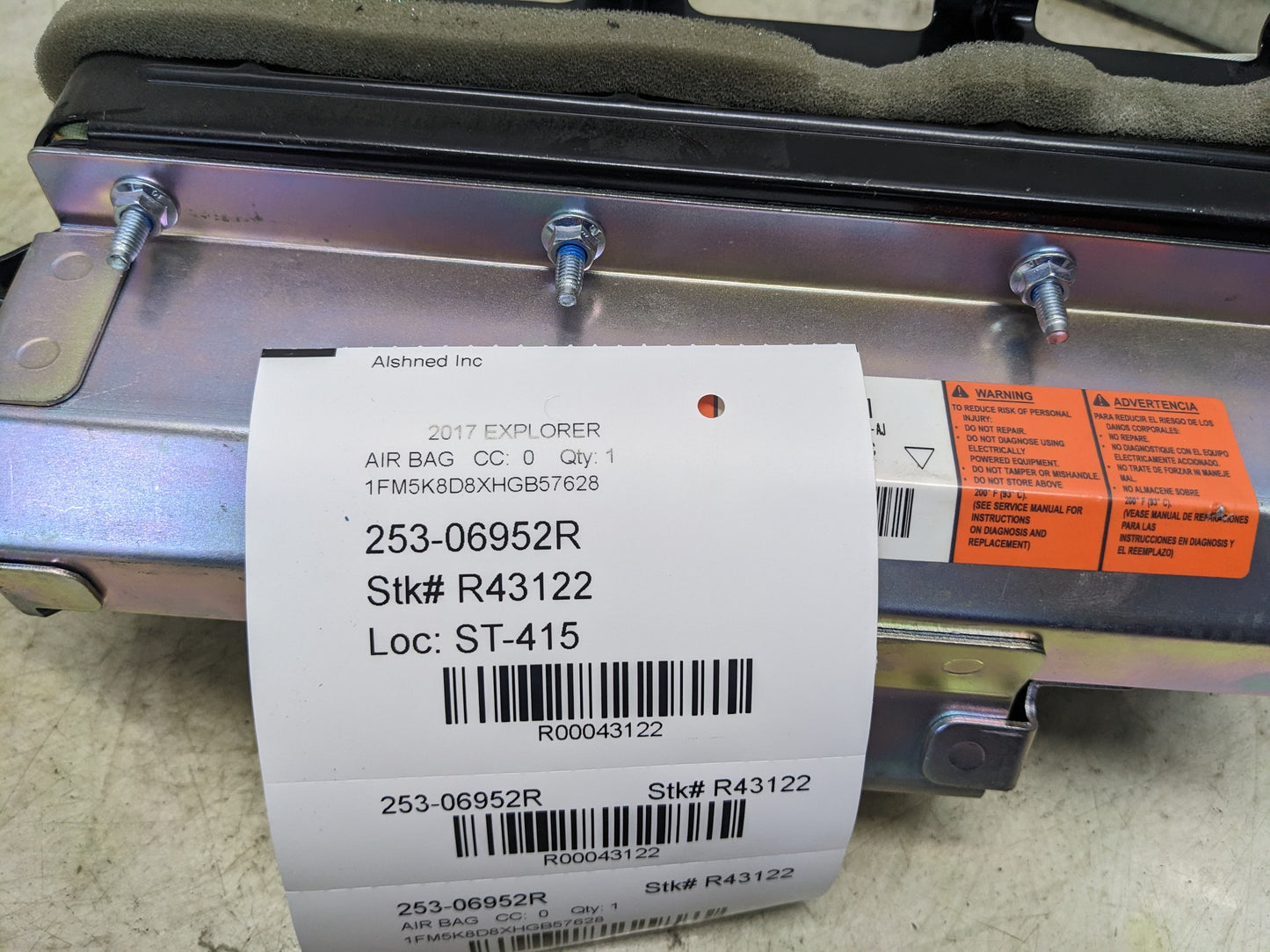 2013-2019 Ford Explorer Passenger Right Front Dash Airbag DB53-78044A74-AJ OEM - Alshned Auto Parts