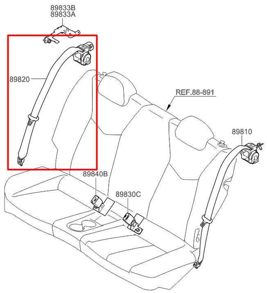 2011-17 Hyundai Veloster Turbo 1.6L Rear Right Side 2nd Row Seat Belt Retractor - Alshned Auto Parts