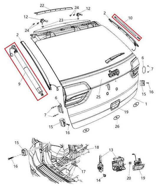 2015-22 Jeep Grand Cherokee Liftgate Right and Left Power Lift Strut 68333901AB - Alshned Auto Parts