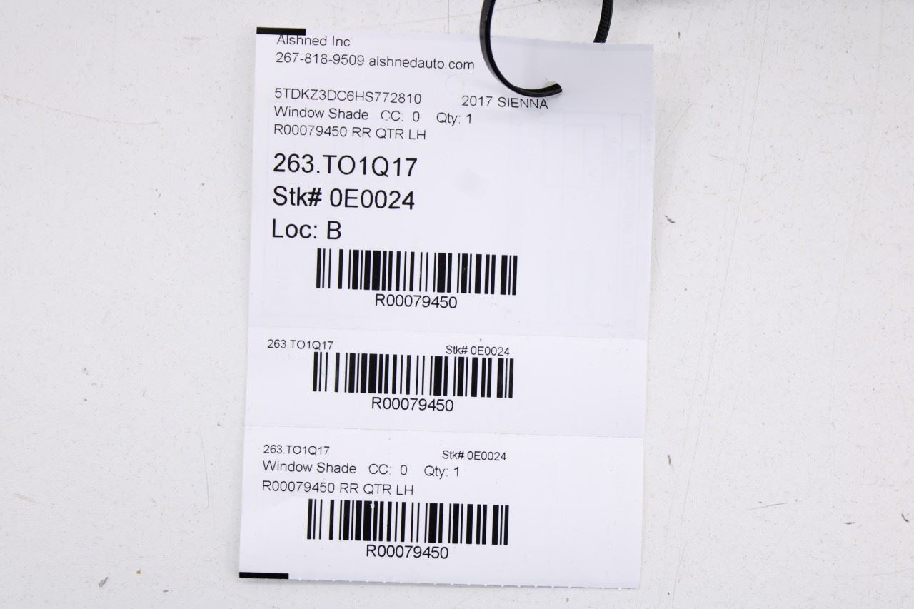 14-20 Toyota Sienna LE Rear Driver LH Side Quarter Panel Window Roller Sunshade - Alshned Auto Parts