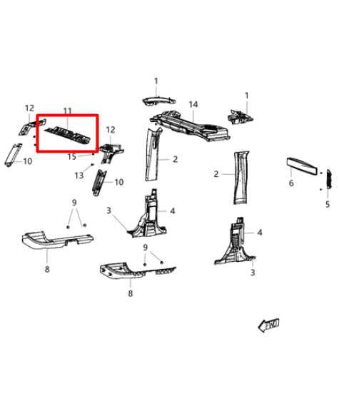 2013-18 Jeep Wrangler Sport 2dr Front Windshield Upper Trim Panel 1YV24DX9AA OEM - Alshned Auto Parts
