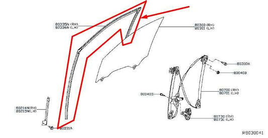 2014-20 Infiniti QX60 Front Right Door Window Glass Run Channel 80330-3JA0C OEM - Alshned Auto Parts