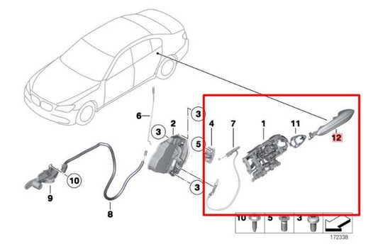 10-15 BMW 750i xDrive 4.4L Rear Right Side Door Exterior Handle 51217231934 OEM - Alshned Auto Parts