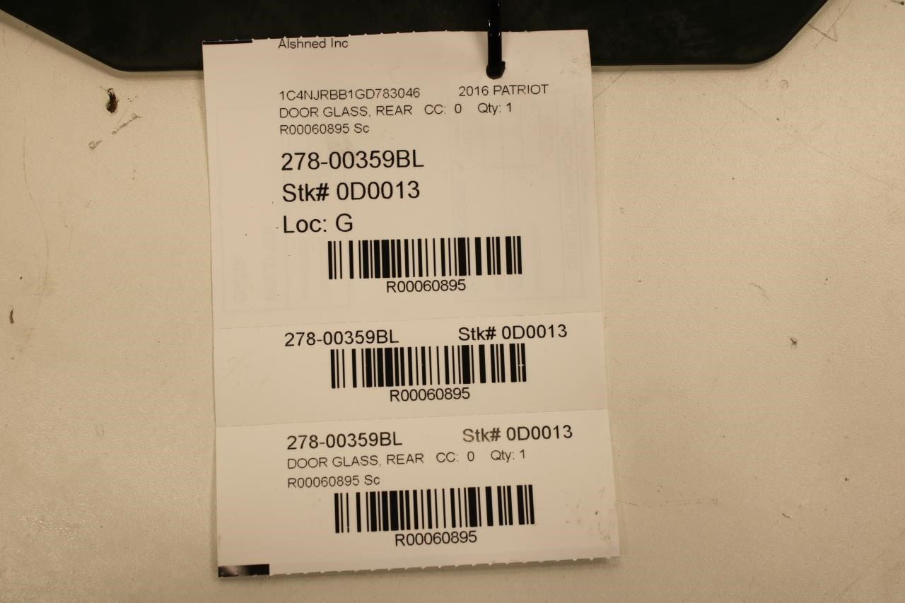 07-2017 Jeep Patriot Sport SE Rear Left Driver Side Door Window Glass 5155455AB - Alshned Auto Parts