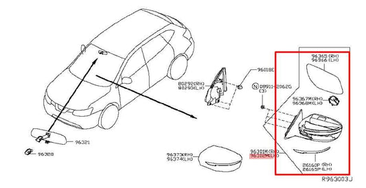 2014-2017 Nissan Rogue Left Driver Side Rear View Mirror 96302-4BA3A OEM - Alshned Auto Parts