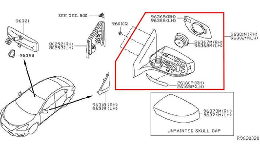 13-16 Nissan Sentra S 1.8L Passenger Right Side Rear View Mirror 96301-3SG0B OEM - Alshned Auto Parts
