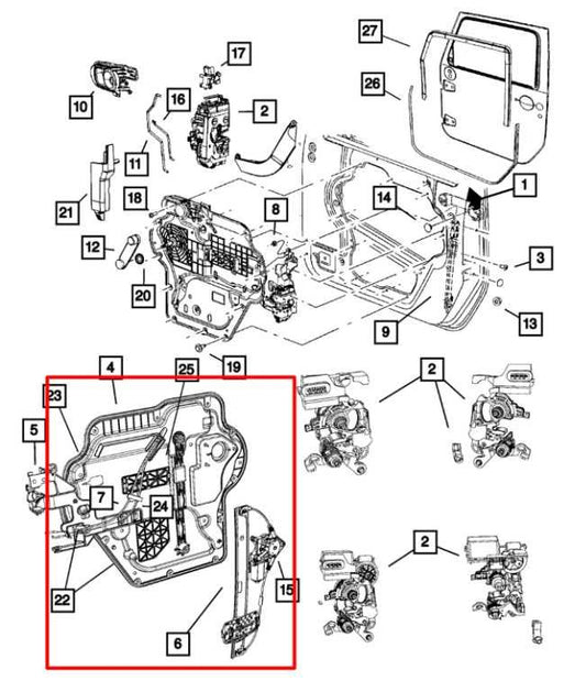 09-18 Jeep Wrangler Sahara Front LH Door Window Regulator w/ Carrier 68244607AB - Alshned Auto Parts