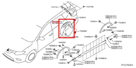 14-20 Nissan Rogue SV Rear RH Quarter Wheelhouse Liner Splash Shield 76748-4BA0A - Alshned Auto Parts
