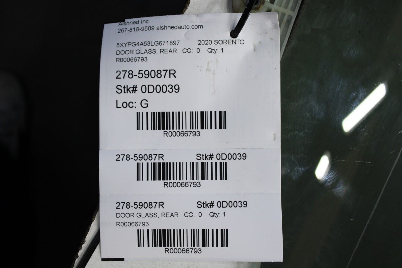 2016-2020 Kia Sorento LX Rear Right Passenger Side Door Window Glass 83421-C5010 - Alshned Auto Parts