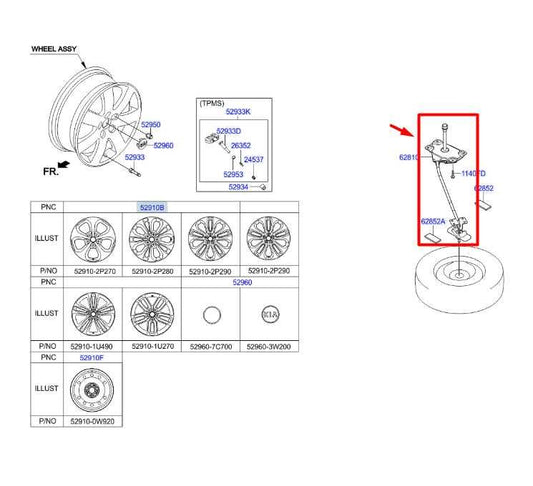 2013-2015 Kia Sorento EX Rear Spare Tire Carrier 628001U100 OEM - Alshned Auto Parts