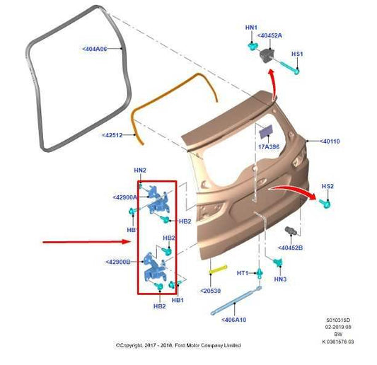18-22 Ford EcoSport Rear Liftgate Tailgate Lower and Upper Hinge CN1Z-7426810-B - Alshned Auto Parts