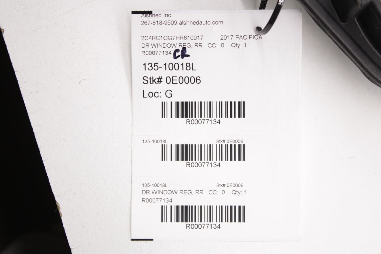 17-24 Chrysler Pacifica Limited Rear Left Door Window Regulator w/ Carrier *ReaD - Alshned Auto Parts