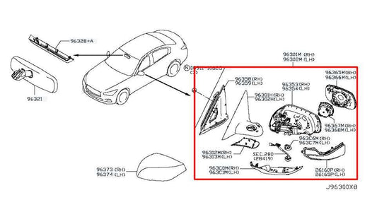 2014-21 Infiniti Q50 Luxe RWD Left Side Rear View Mirror 96302-6HH0A OEM *ReaD* - Alshned Auto Parts