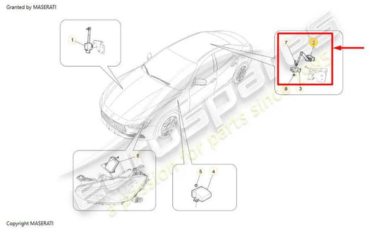 2014-20 Maserati Ghibli 3.0L Rear RH Headlight Height Level Sensor 670003051 OEM - Alshned Auto Parts