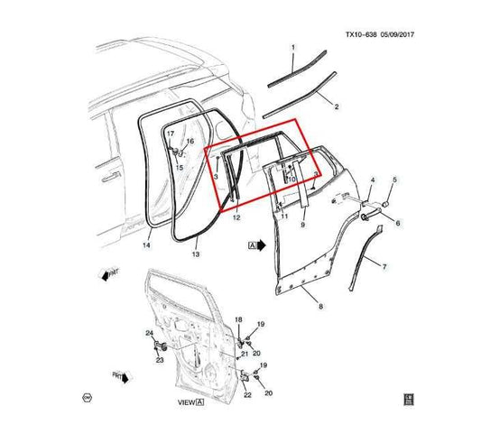 18-24 GMC Terrain RR LH Door Window Weatherstrip Seal w/ Corner Glass 84924800 - Alshned Auto Parts