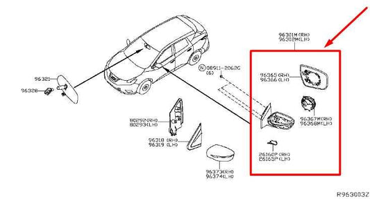 2015-2016 Nissan Murano Left Driver Side Rear View Power Mirror with Turn Signal - Alshned Auto Parts