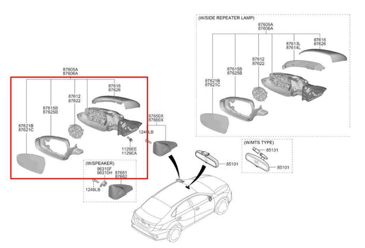 2019-23 Kia Forte LXS 2.0L Passenger Right Side Rear View Mirror 87620M7000 OEM - Alshned Auto Parts