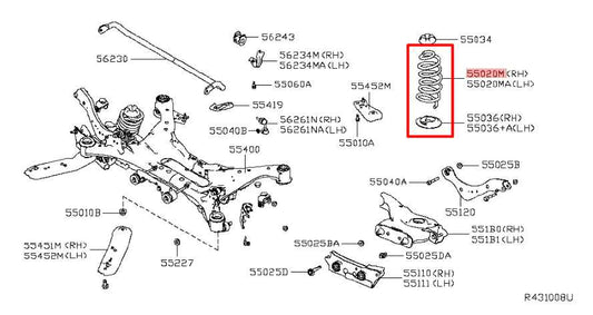2019-24 Nissan Altima SL FWD Rear RH Side Suspension Coil Spring 55020-6CA0A OEM - Alshned Auto Parts