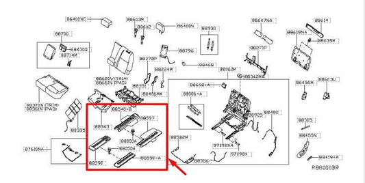 13-20 Nissan Pathfinder RR LH 2nd Row Seat Rail Track Cover Trim Set 88595-3JA2A - Alshned Auto Parts