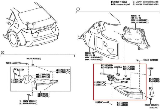 2020-24 Toyota Corolla LE Rear Right Passenger Side Tail Light Lamp 81550-02C60 - Alshned Auto Parts