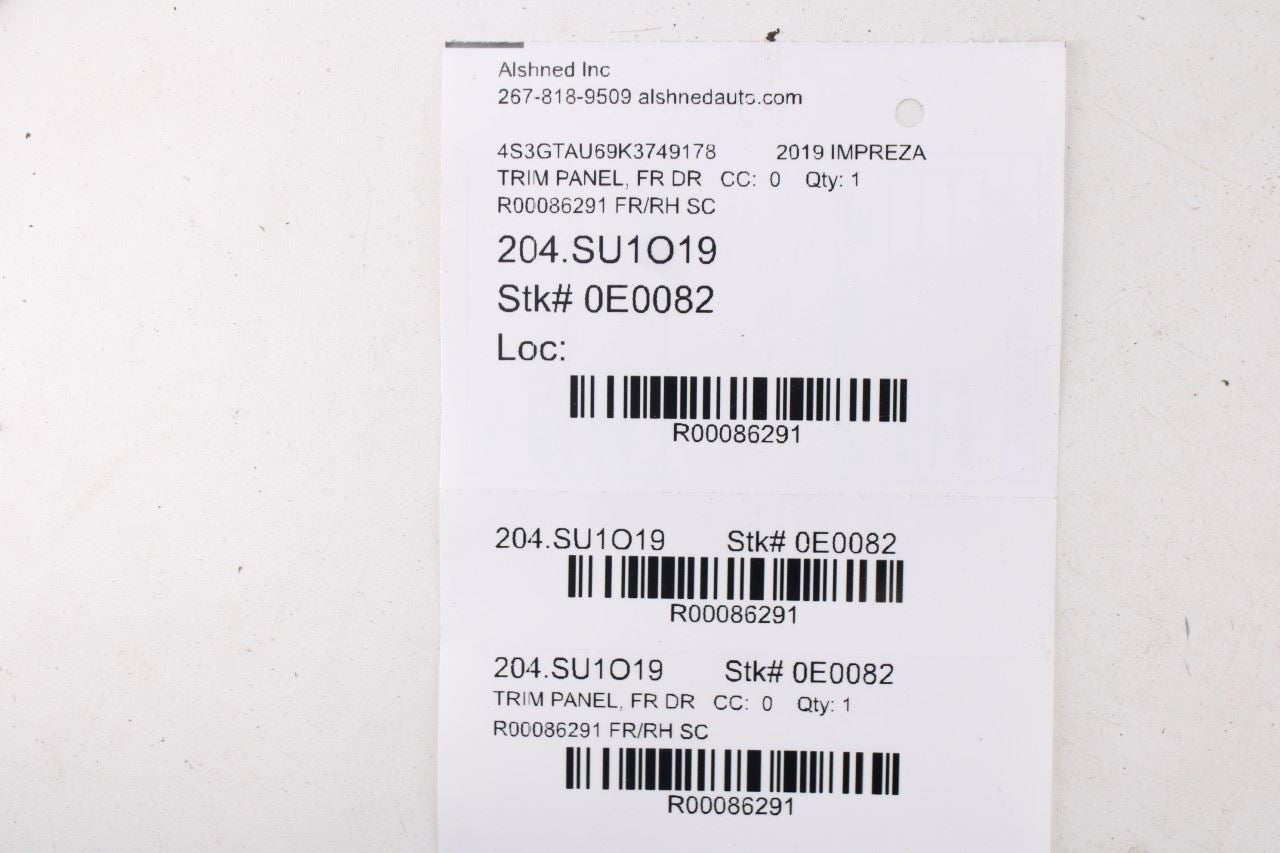 17-21 Subaru Impreza 2.0I Limited Front Right Side Door Trim Panel 94216FL56ASE19