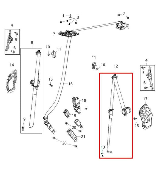 17-20 Chrysler Pacifica Limited Rear Driver LH Side 2nd Row Seat Belt Retractor - Alshned Auto Parts