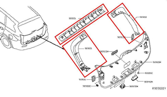 14-20 Infiniti QX60 Pure Rear Liftgate Right and Left Trim Cover Panel Set of 3 - Alshned Auto Parts